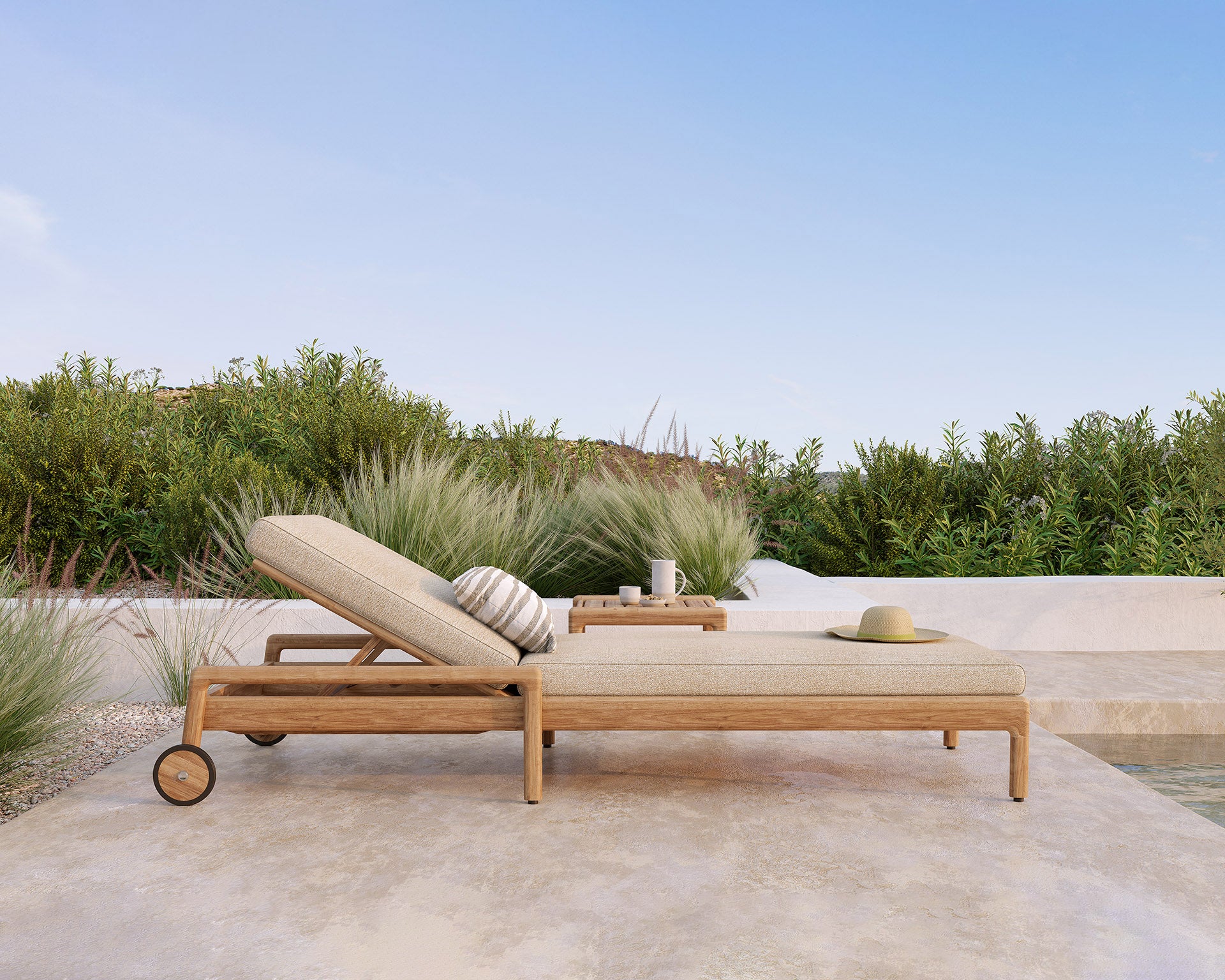 Jack Outdoor Adjustable Lounger Cushion, Natural