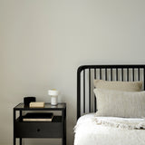 Spindle Black Oak & Glass Bedside Table / Nightstand