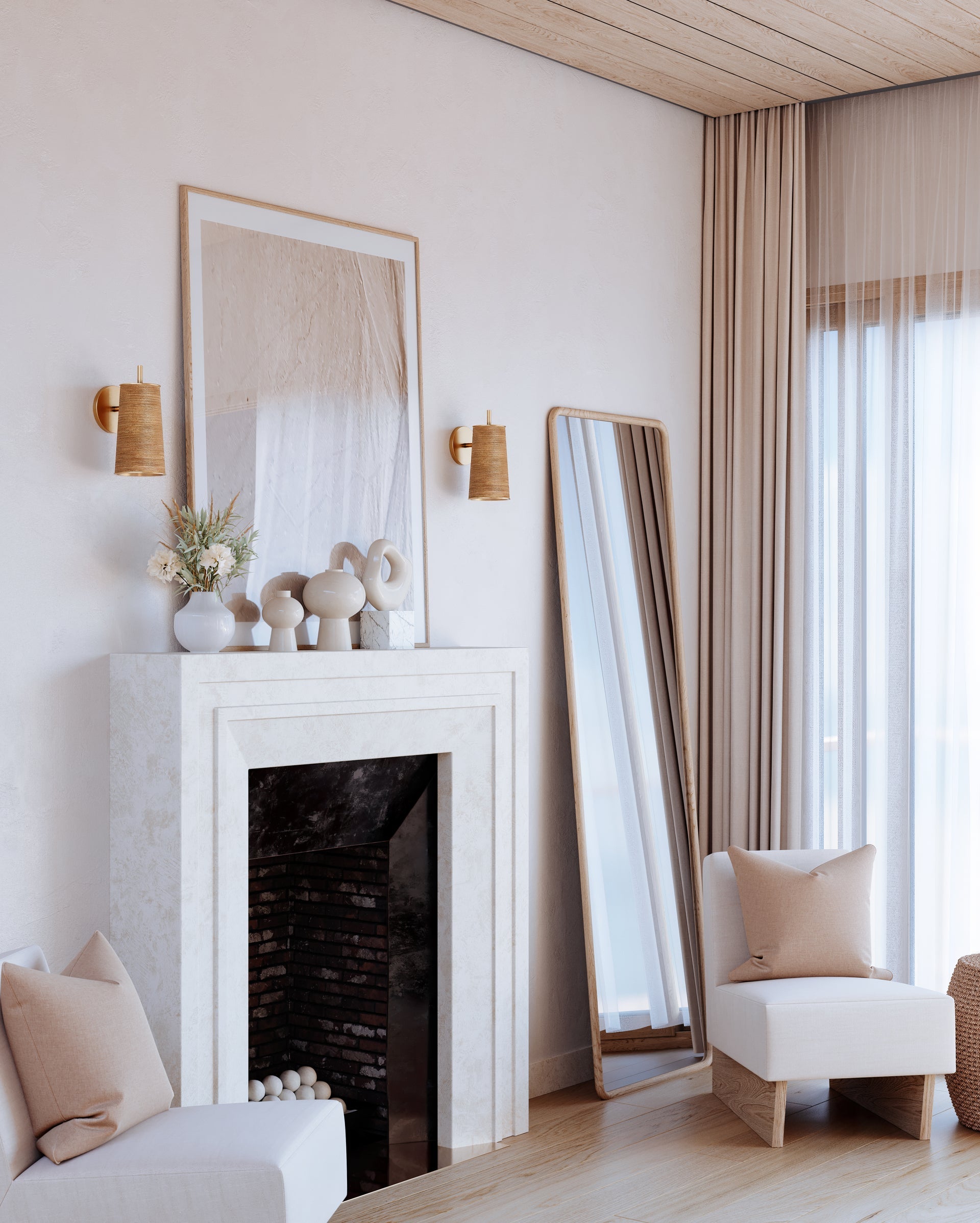 Delran Rattan and Brass Wall Sconce