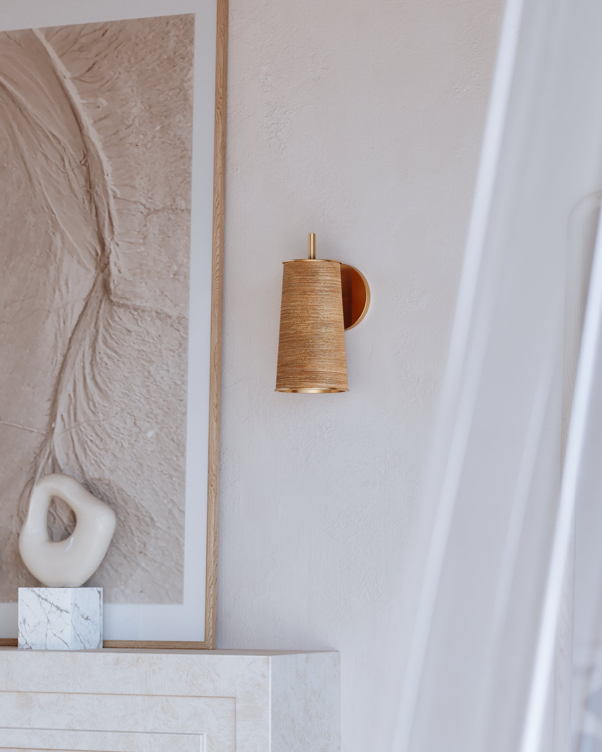 Delran Rattan and Brass Wall Sconce