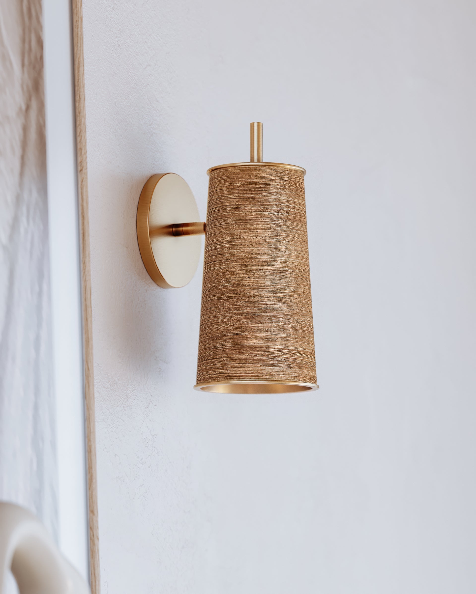 Delran Rattan and Brass Wall Sconce