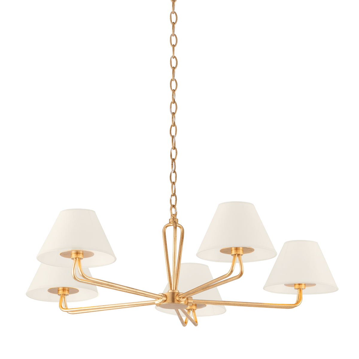 Brooke Chandelier in Vintage Gold Leaf, Small White Cliff Studio Chandelier