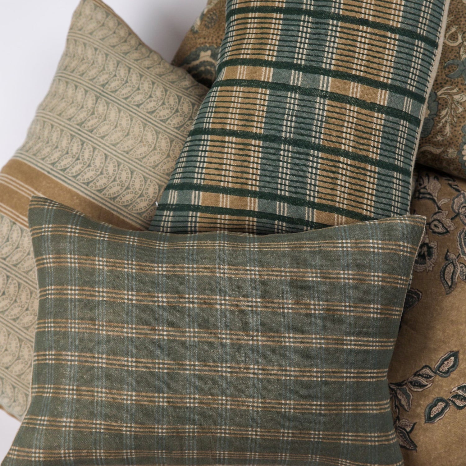 Gina Linen Block Print Throw Pillow Cover, Sand White Cliff Studio Patterned Pillows