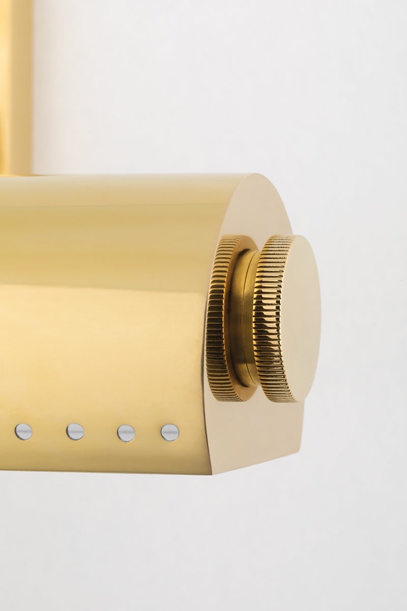 Weldon Picture Light in Aged Brass, Small White Cliff Studio Wall Lighting