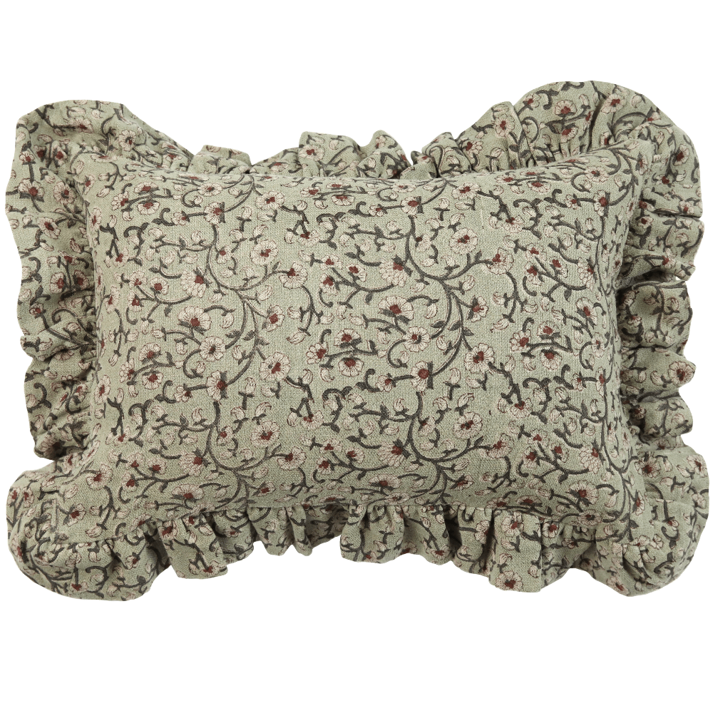 Inaya Linen Floral Throw Pillow Cover, Beachwood Ruffled White