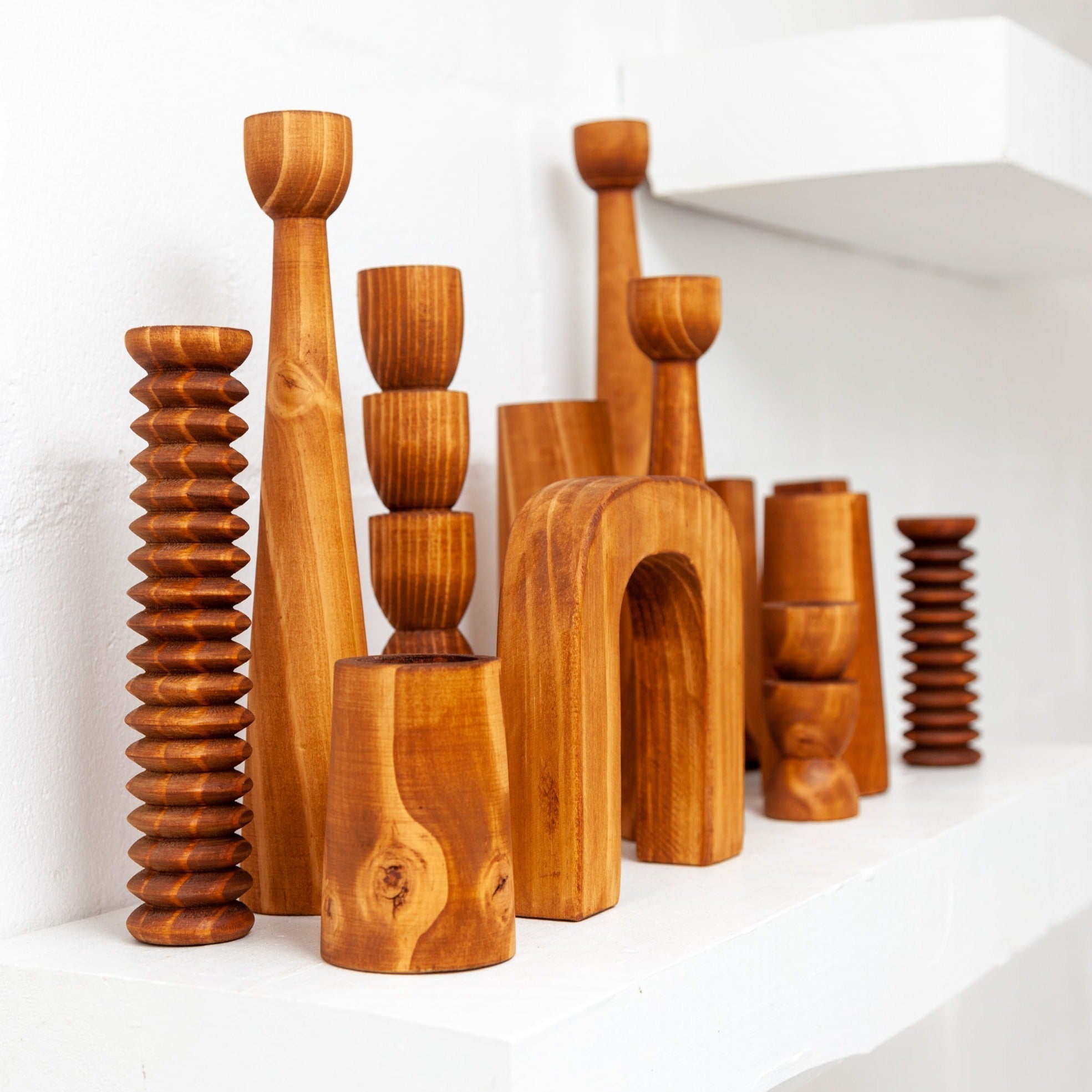 Abstract Wooden Tealight Totem Candle Holder White Cliff Studio Candles and Candle Accessories