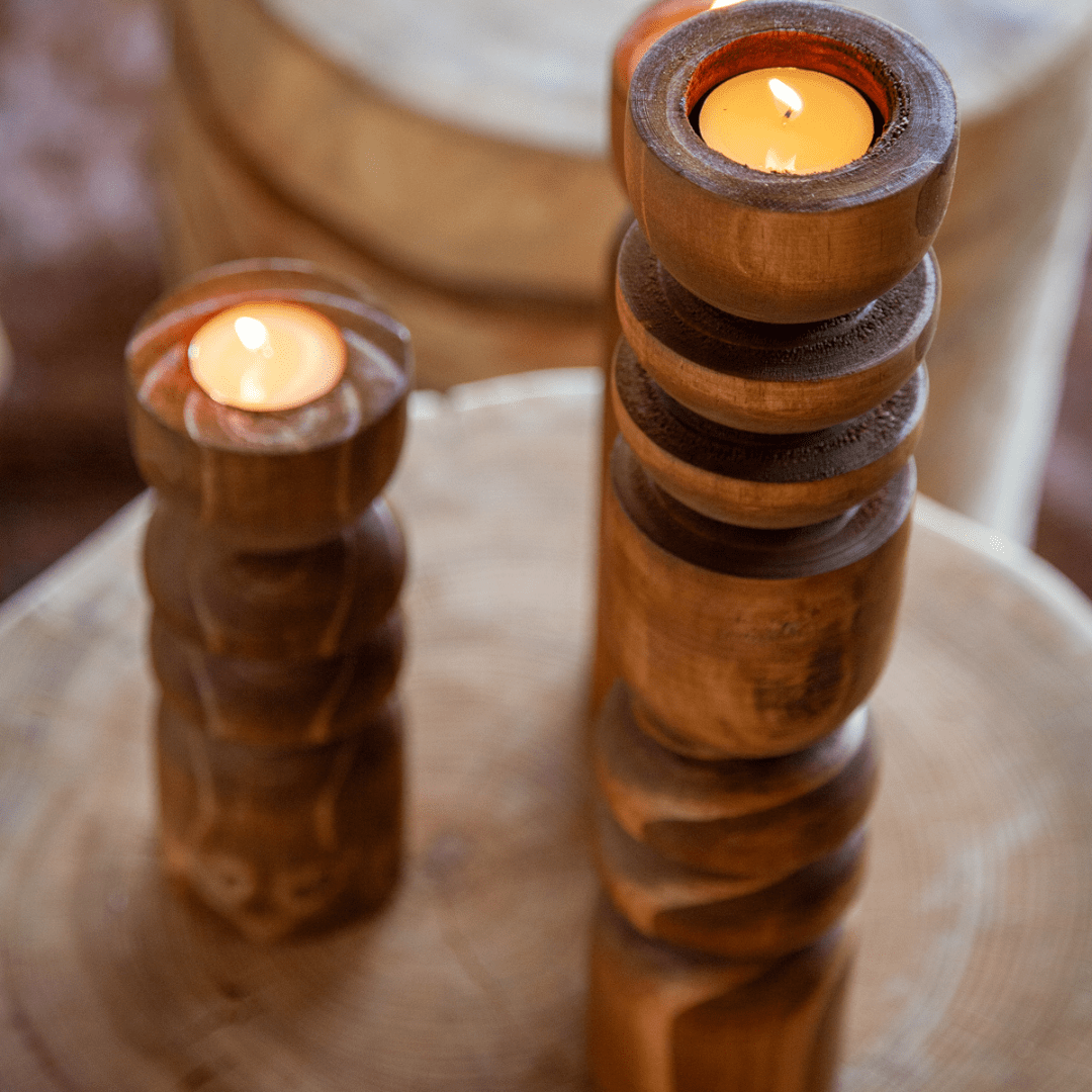 Abstract Wooden Tealight Totem Candle Holder White Cliff Studio Candles and Candle Accessories