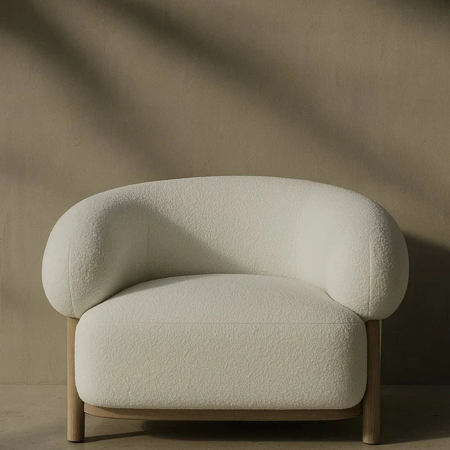 Ava Boucle Accent Chair - Solid Wood Frame Cream Neutral