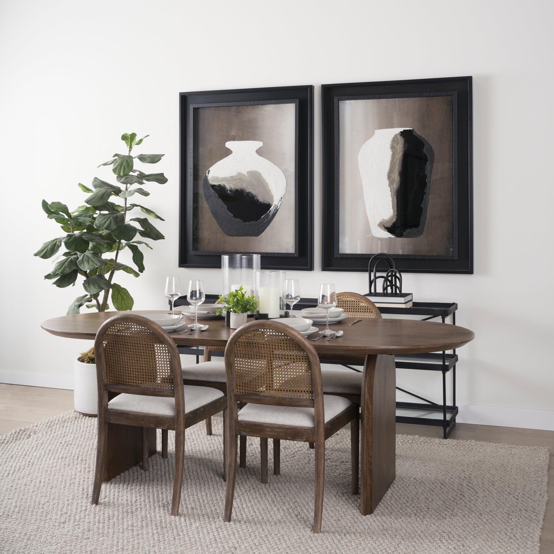 Belle Rounded Caneback Medium Brown Wood W/ Oatmeal Fabric Dining Chair