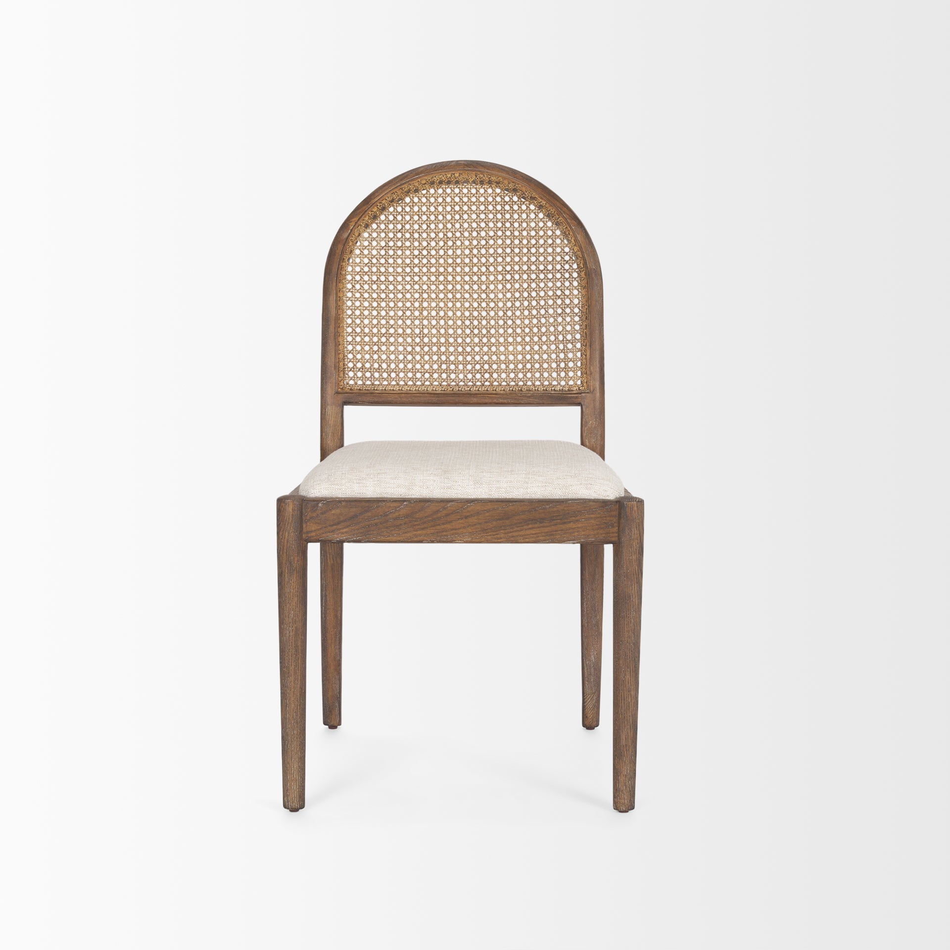 Belle Rounded Caneback Medium Brown Wood W/ Oatmeal Fabric Dining Chair