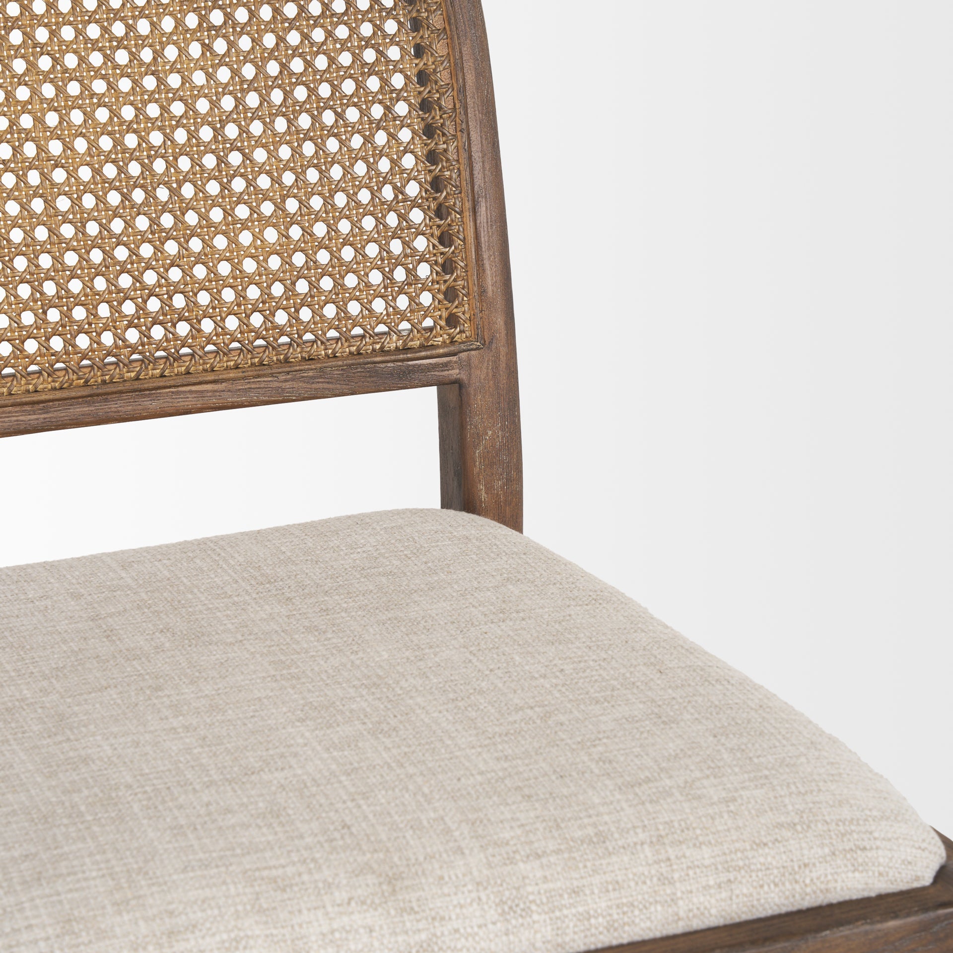 Belle Rounded Caneback Medium Brown Wood W/ Oatmeal Fabric Dining Chair