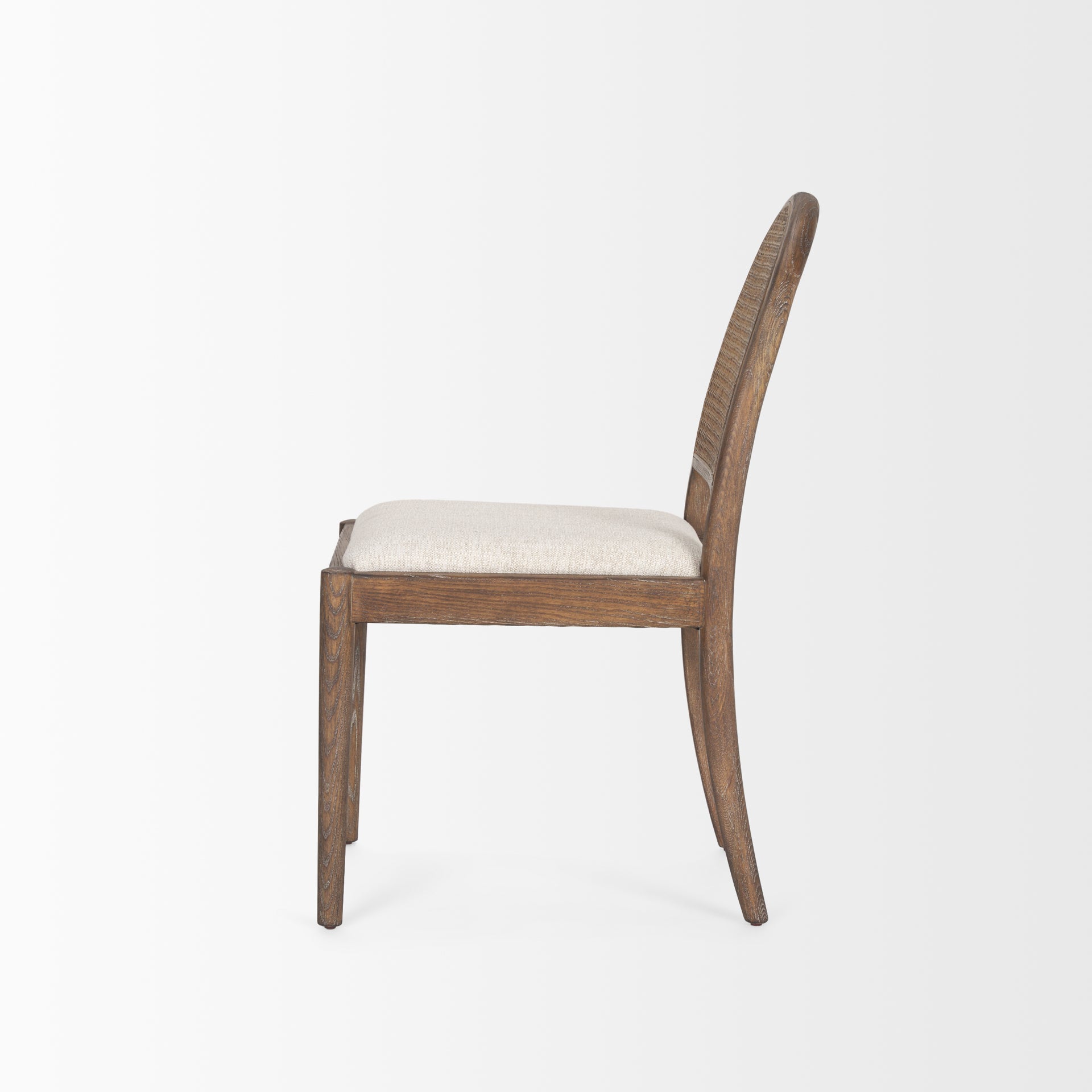 Belle Rounded Caneback Medium Brown Wood W/ Oatmeal Fabric Dining Chair