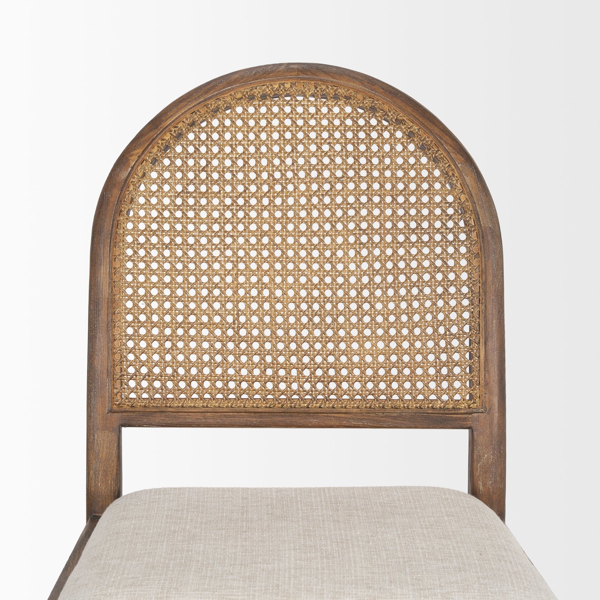 Belle Rounded Caneback Medium Brown Wood W/ Oatmeal Fabric Dining Chair