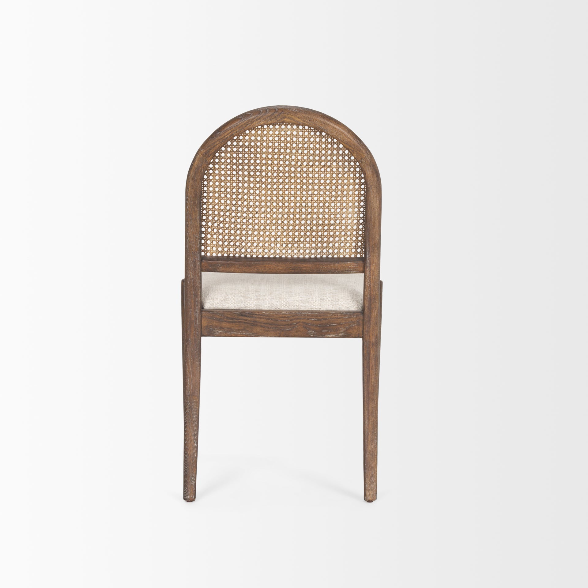 Belle Rounded Caneback Medium Brown Wood W/ Oatmeal Fabric Dining Chair
