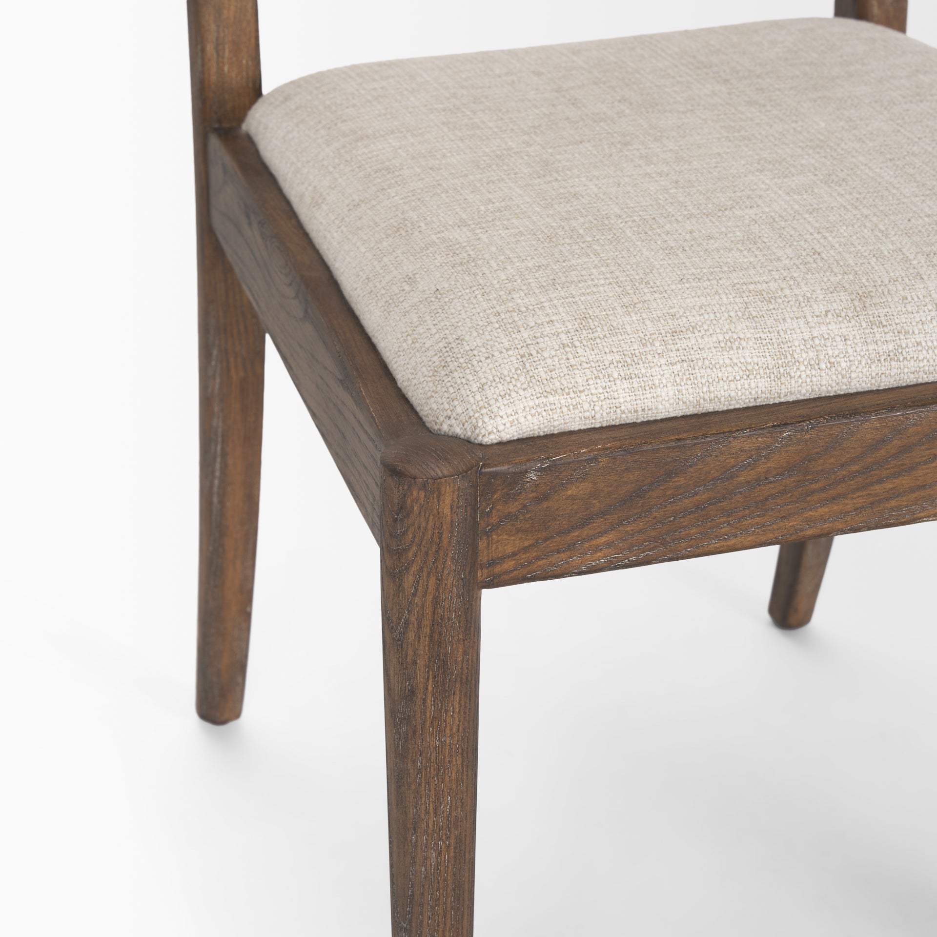 Belle Rounded Caneback Medium Brown Wood W/ Oatmeal Fabric Dining Chair