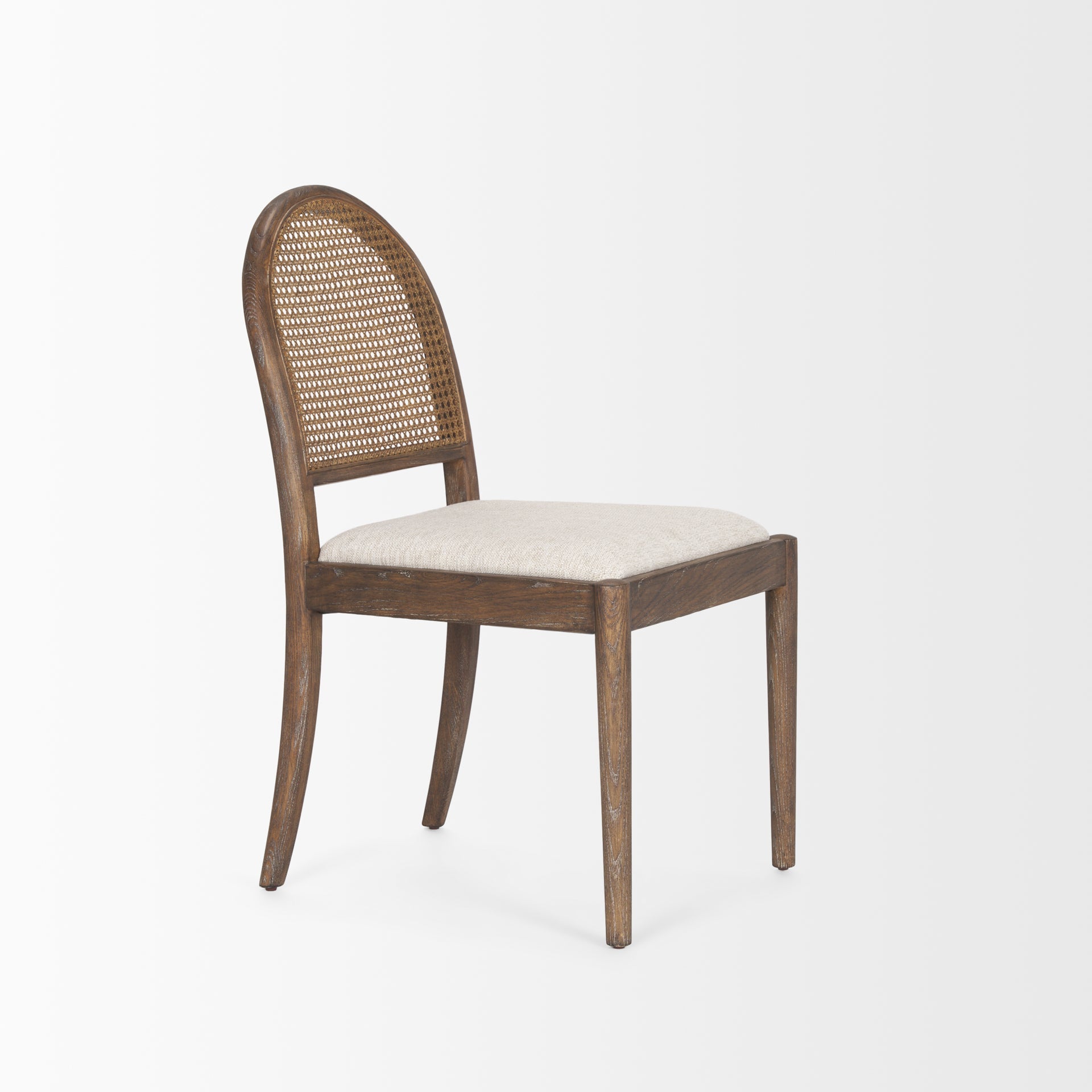 Belle Rounded Caneback Medium Brown Wood W/ Oatmeal Fabric Dining Chair