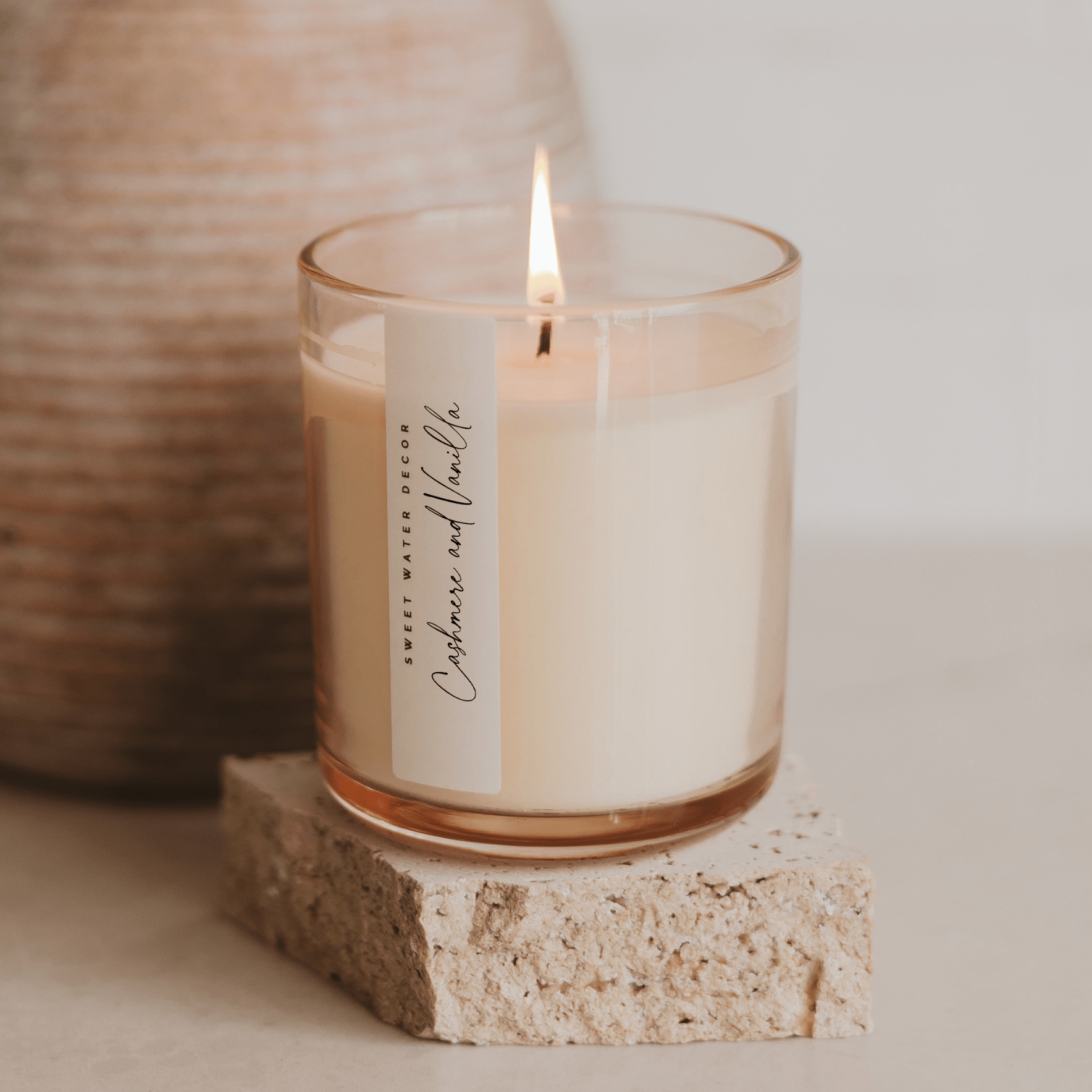 Cashmere and Vanilla Soy Candle - Tinted Glass Jar - 12 oz White Cliff Studio Candles and Candle Accessories