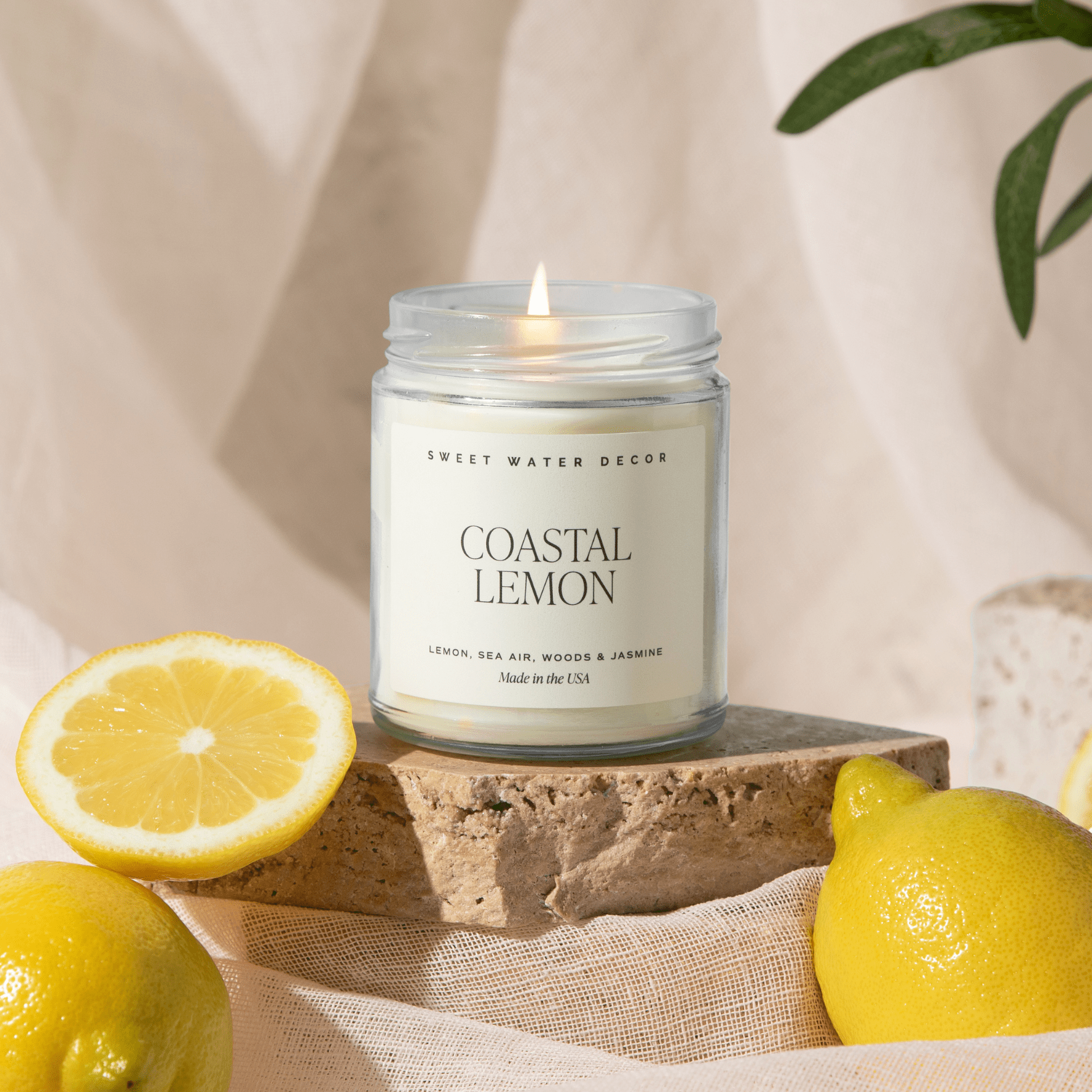 Coastal Lemon Soy Candle - Clear Jar - 9 oz White Cliff Studio Candles and Candle Accessories