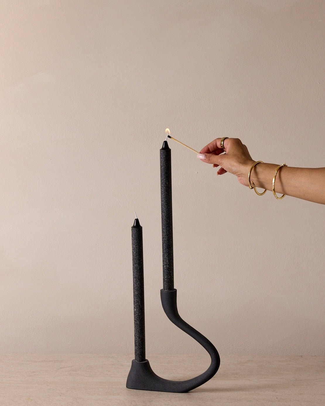 Ebony Muted Black Aluminum Candelabra - Modern Curved Taper Candle Holder
