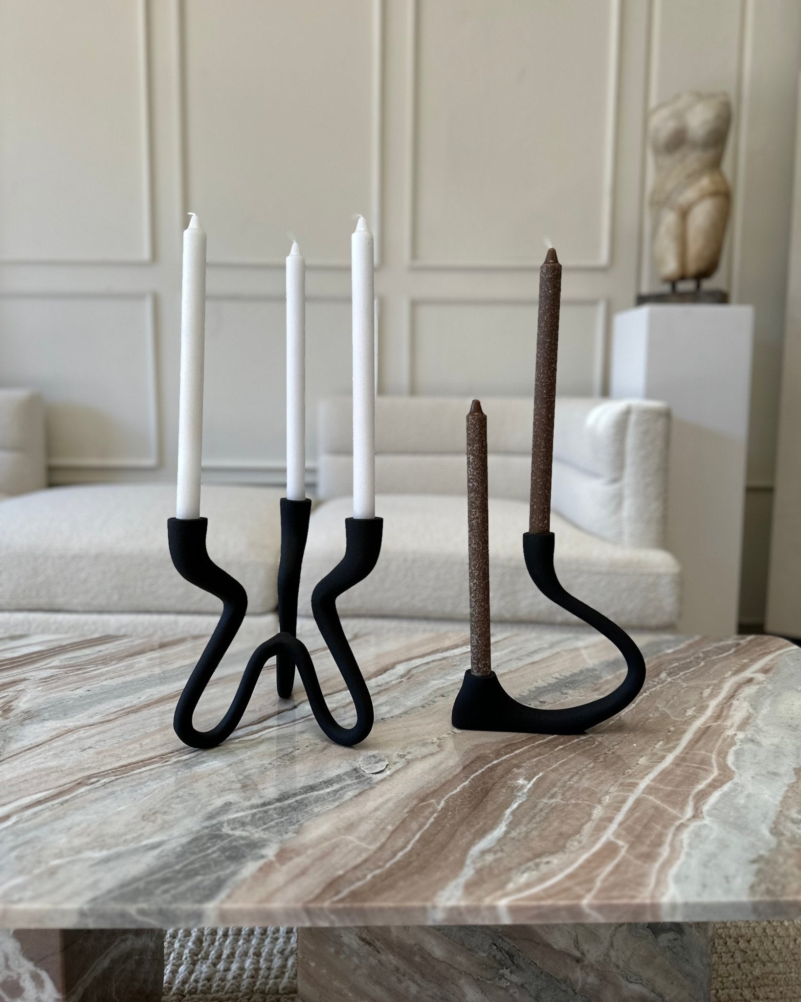 Ebony Muted Black Aluminum Candelabra - Modern Curved Taper Candle Holder