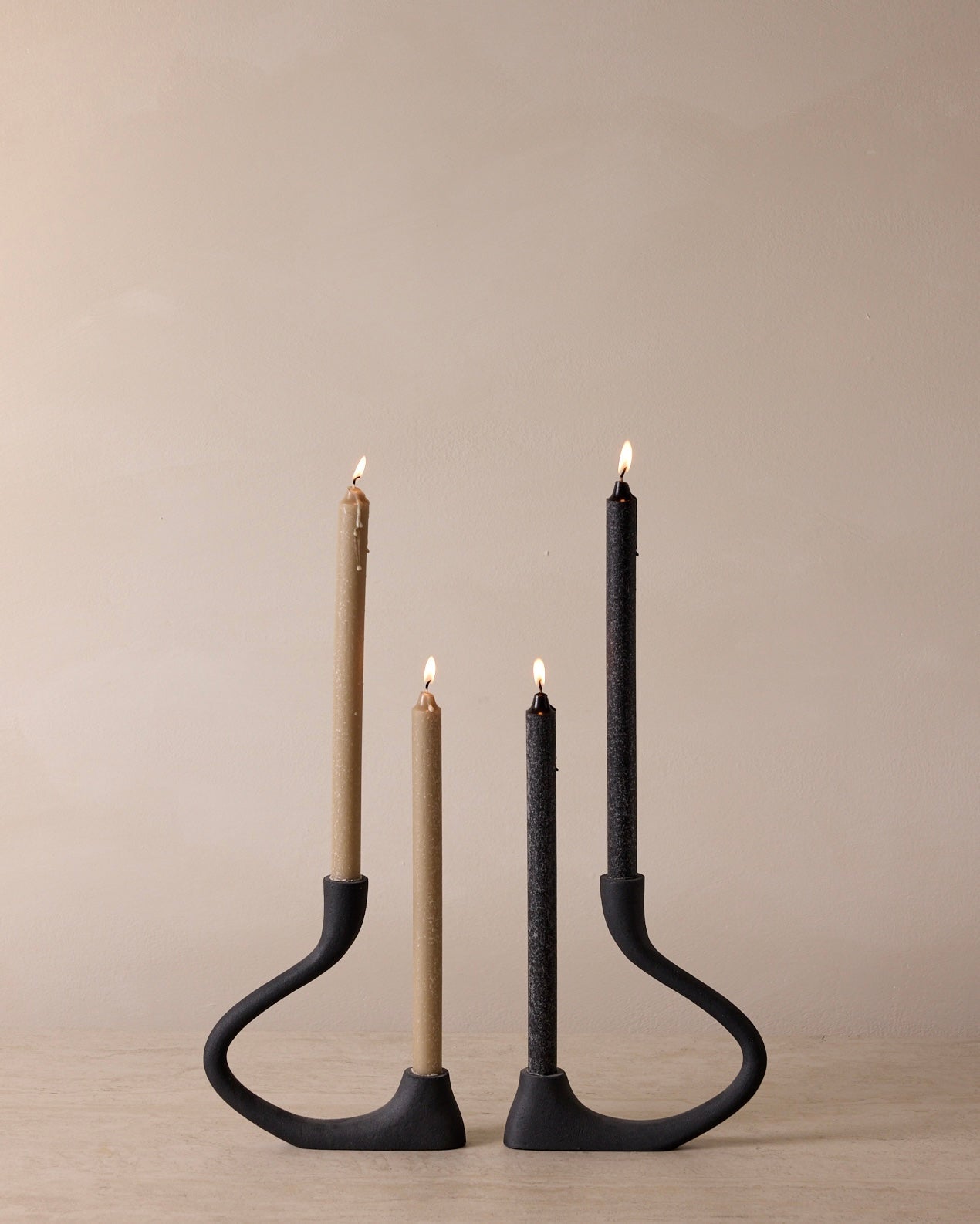 Ebony Muted Black Aluminum Candelabra - Modern Curved Taper Candle Holder
