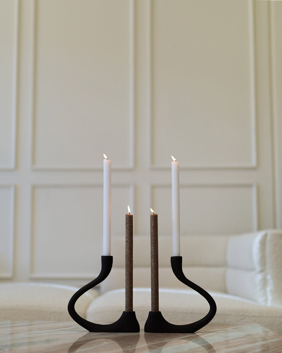 Ebony Muted Black Aluminum Candelabra - Modern Curved Taper Candle Holder