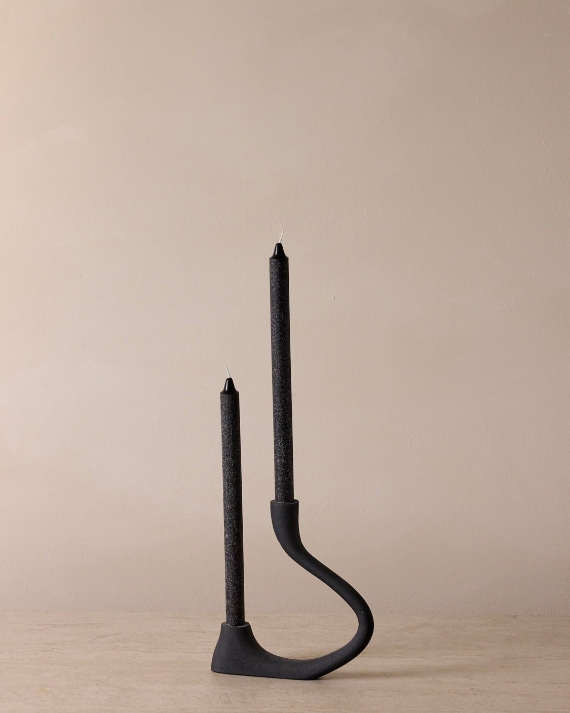 Ebony Muted Black Aluminum Candelabra - Modern Curved Taper Candle Holder