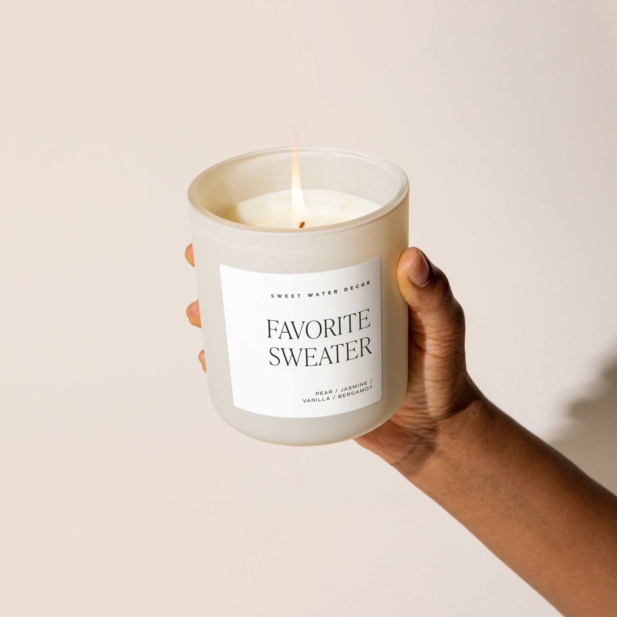 Favorite Sweater Soy Candle - Tan Matte Jar - 15 oz (Cashmere and Vanilla) White Cliff Studio Candles and Candle Accessories
