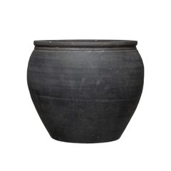 Large Terracotta Planter, Distressed Matte Black Finish White Cliff Studio Planters