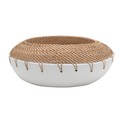 Benton Terracotta Planter with Hand - Woven Rattan Stitching White Cliff Studio Planters