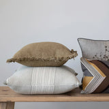 Everett Cotton Pillow Cover, Grey & Green Stripes White Cliff Studio Patterned Pillows
