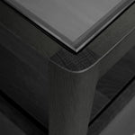 Spindle Black Oak & Glass Bedside Table / Nightstand