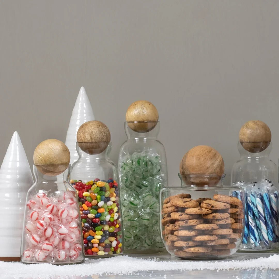 Baylor Decanter with Mango Wood Stopper, Tall White Cliff Studio Jars and Cannisters