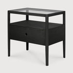 Spindle Black Oak & Glass Bedside Table / Nightstand
