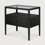 Spindle Black Oak & Glass Bedside Table / Nightstand