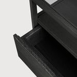 Spindle Black Oak & Glass Bedside Table / Nightstand