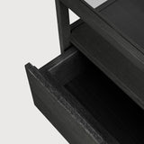 Spindle Black Oak & Glass Bedside Table / Nightstand