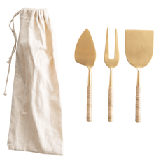 Cheese Servers with Rattan Handles, Set of 3 White Cliff Studio Utensils