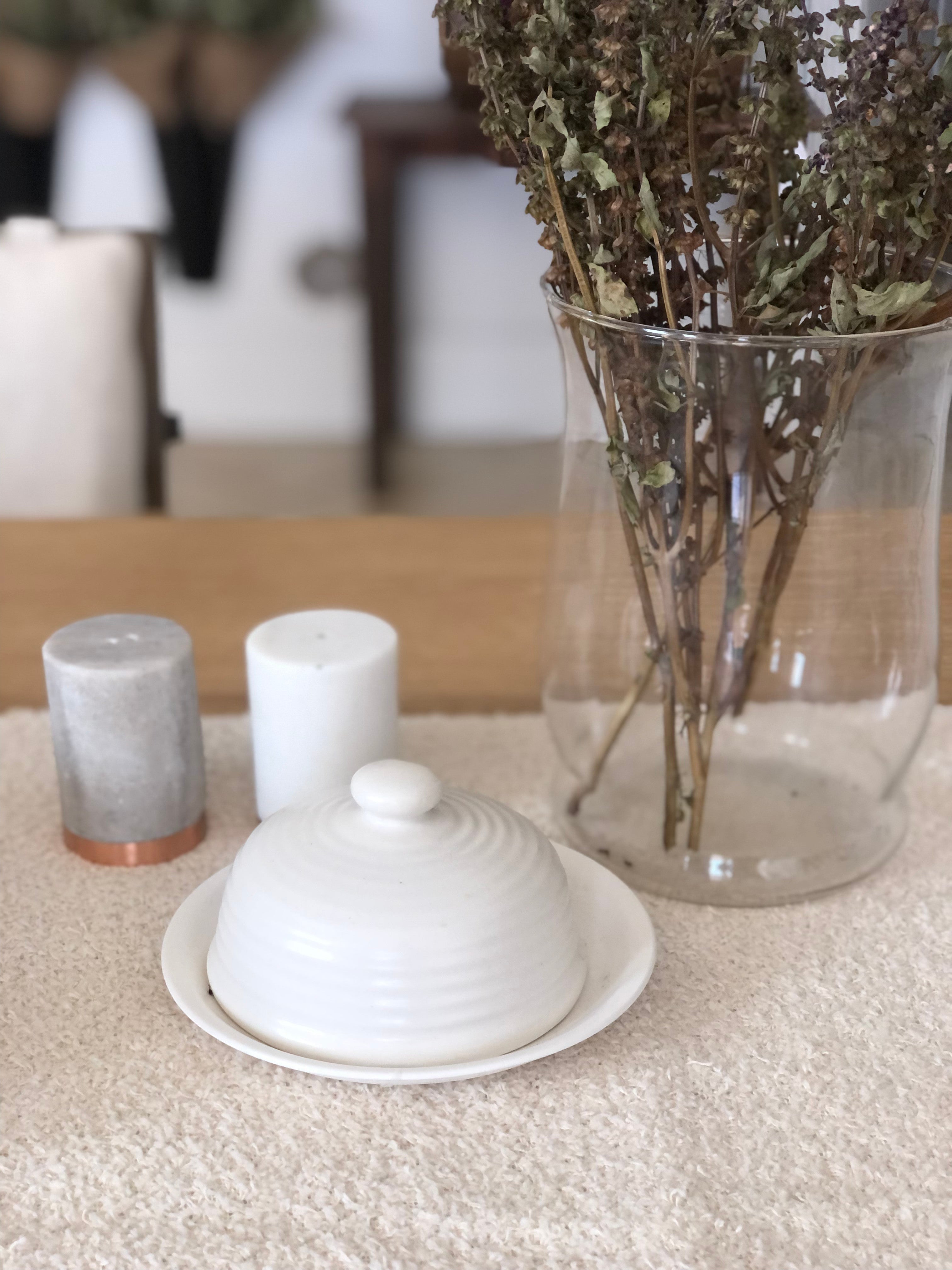 Vintage Mini Glass Cloche / Butter Dish with Lid White Cliff Studio Pedestals and Cloches