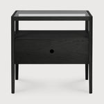 Spindle Black Oak & Glass Bedside Table / Nightstand
