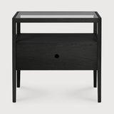 Spindle Black Oak & Glass Bedside Table / Nightstand