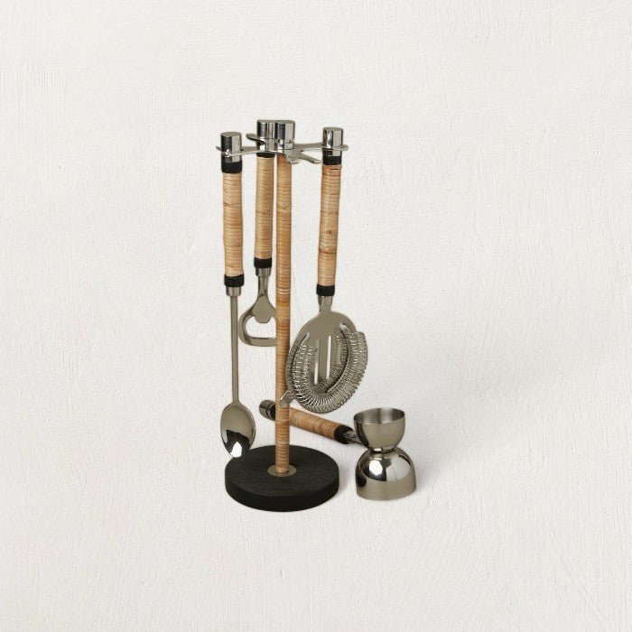 Bailey Rattan Hanging Bar Tool Set White Cliff Studio Kitchen Accessories