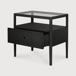 Spindle Black Oak & Glass Bedside Table / Nightstand