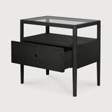 Spindle Black Oak & Glass Bedside Table / Nightstand