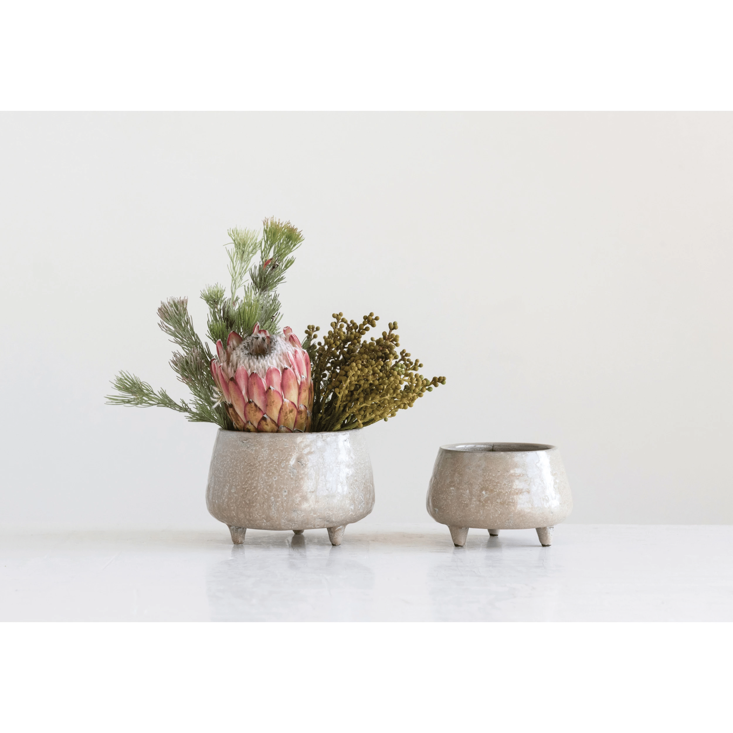 Stoneware Footed Planter with Glazed Finish White Cliff Studio Planters