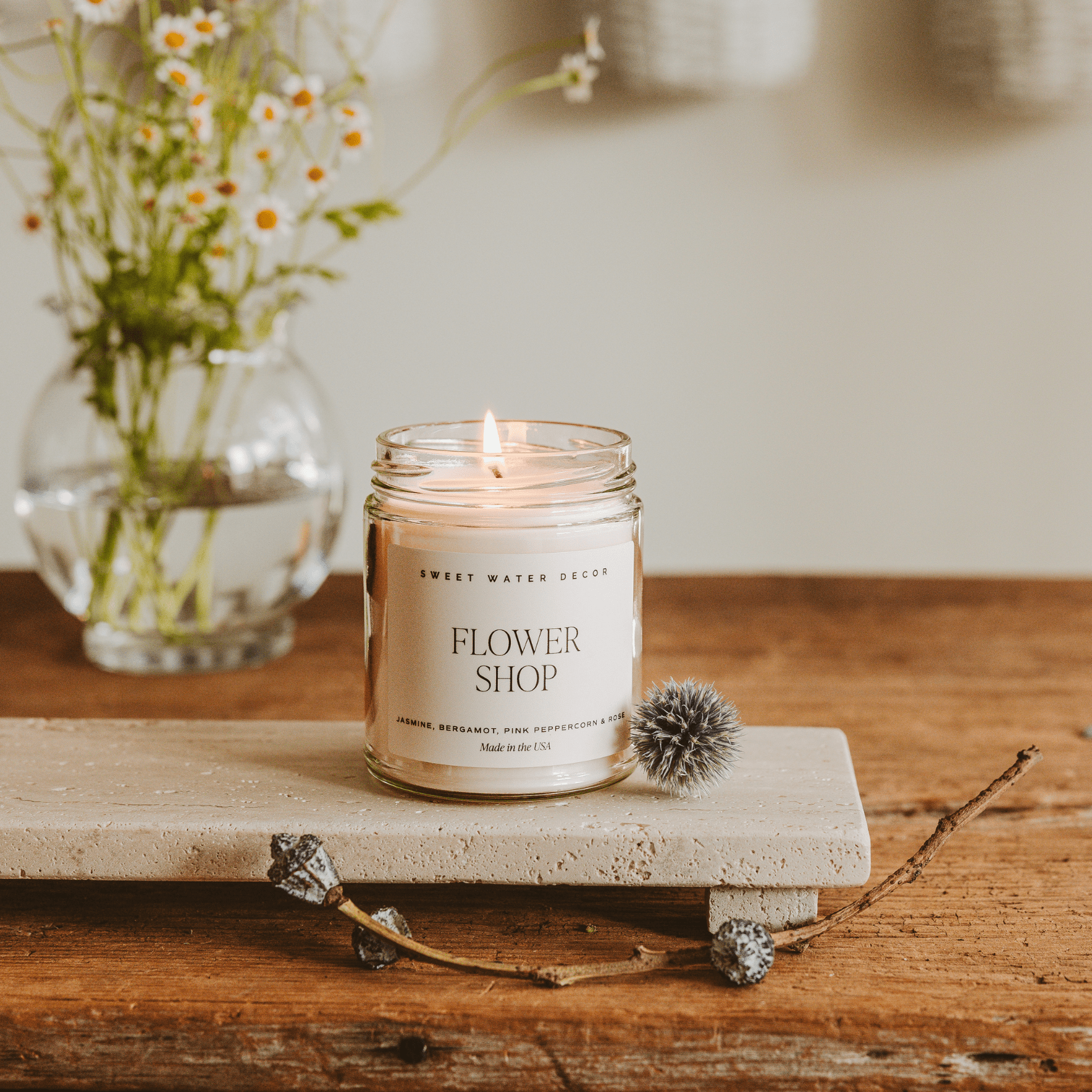 Flower Shop Soy Candle - Clear Jar - 9 oz White Cliff Studio Candles and Candle Accessories