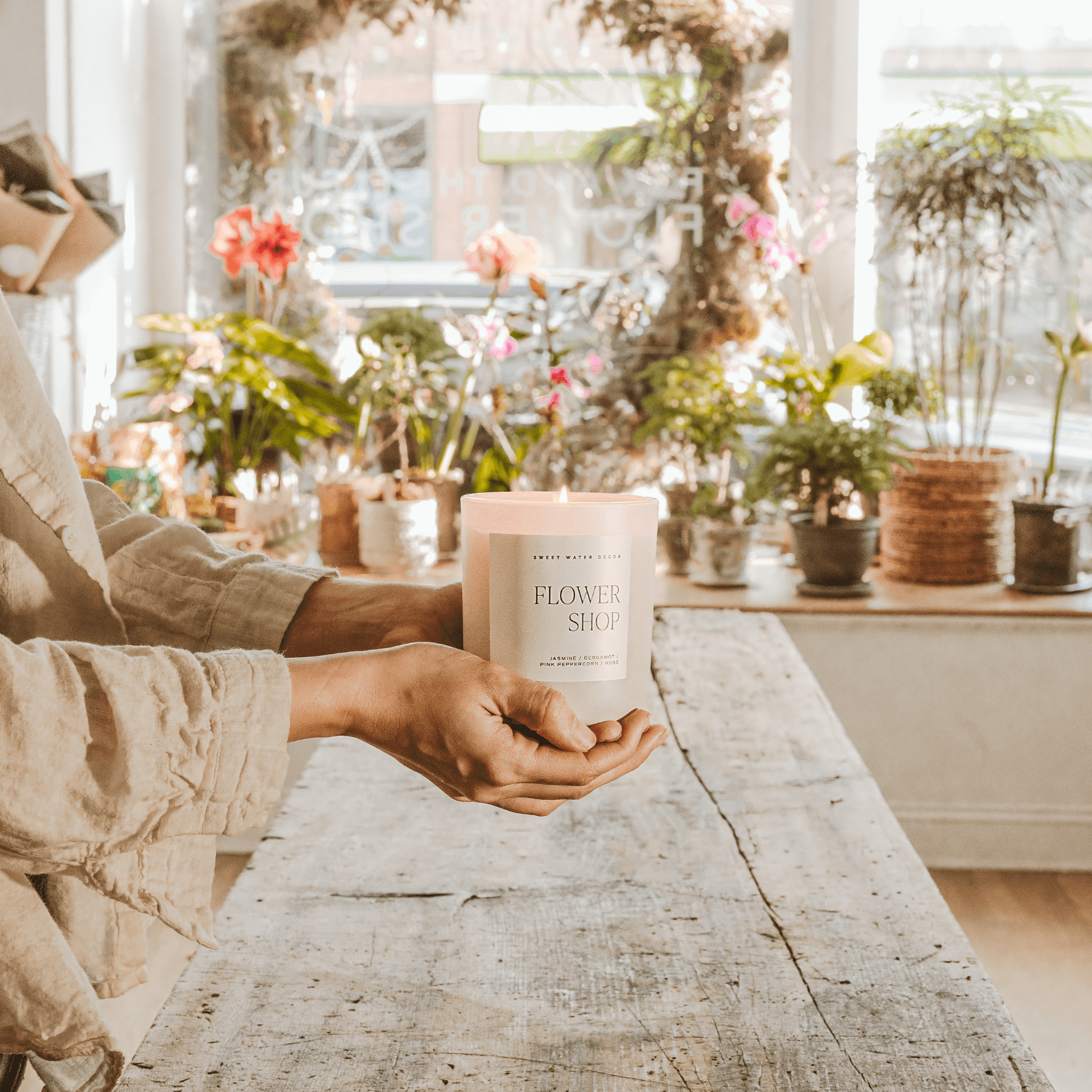 Flower Shop Soy Candle - Tan Matte Jar - 15 oz White Cliff Studio Candles and Candle Accessories