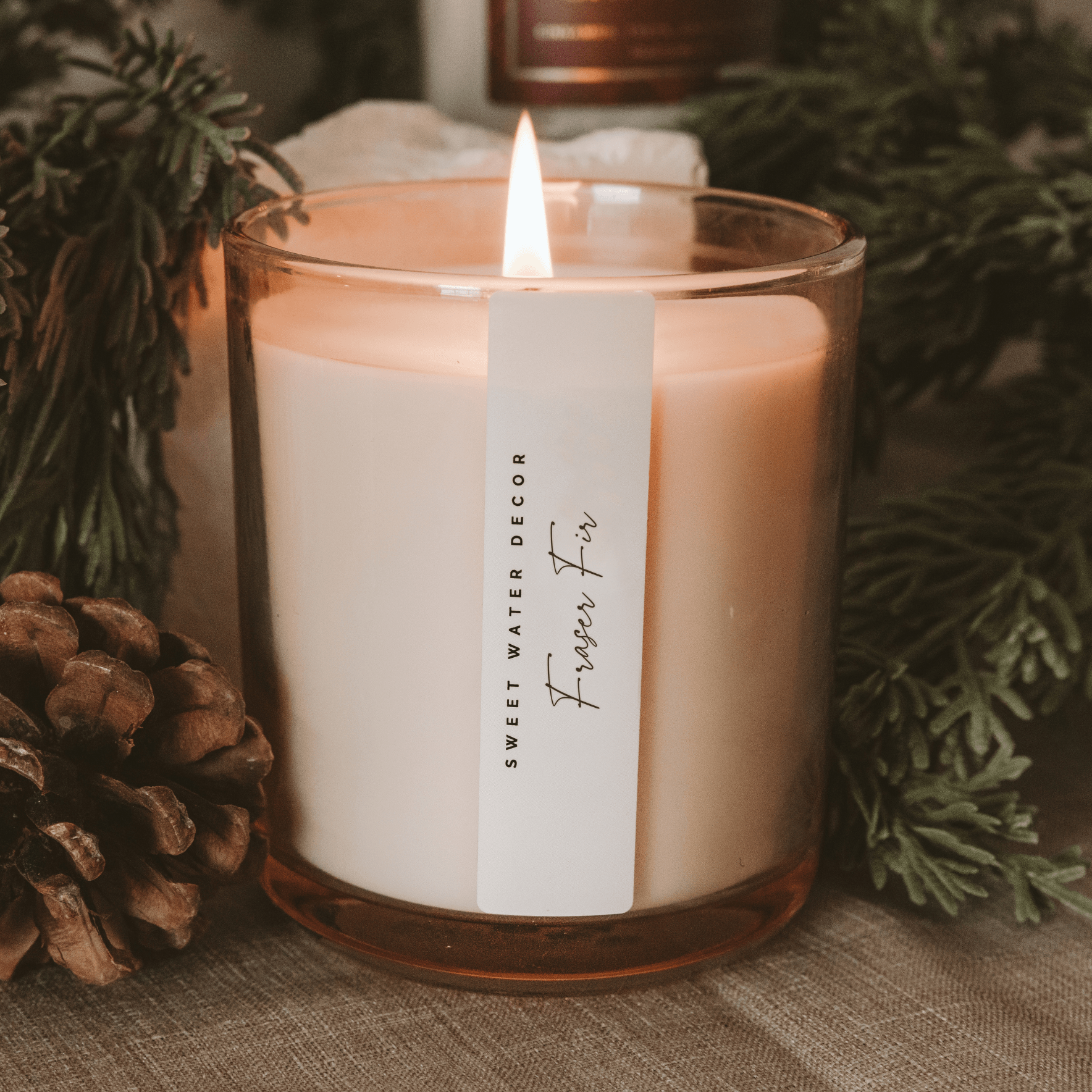 Fraser Fir Soy Candle - Tinted Glass Jar - 12 oz White Cliff Studio Candles and Candle Accessories