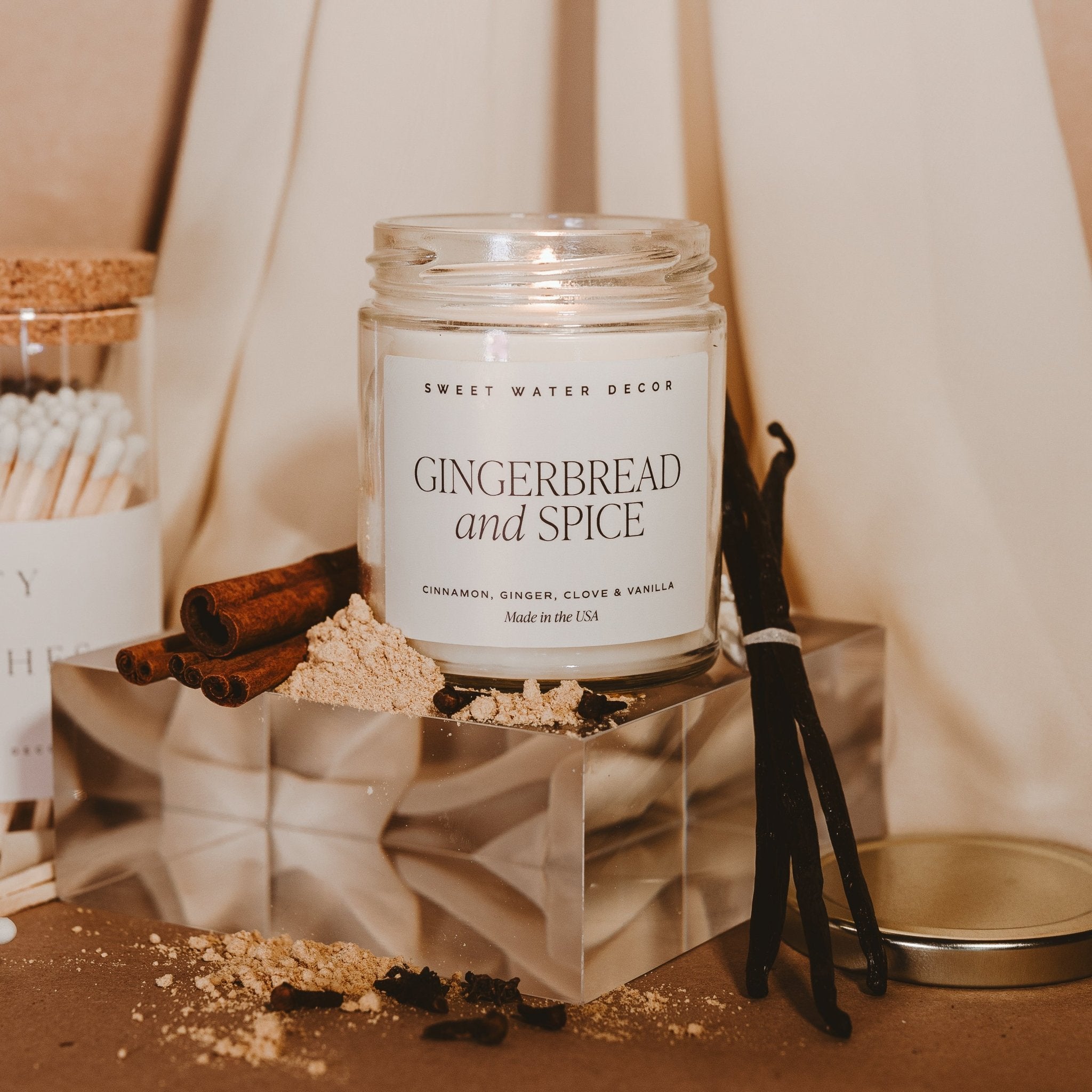 Gingerbread and Spice Soy Candle - Clear Jar - 9 oz White Cliff Studio Candles and Candle Accessories