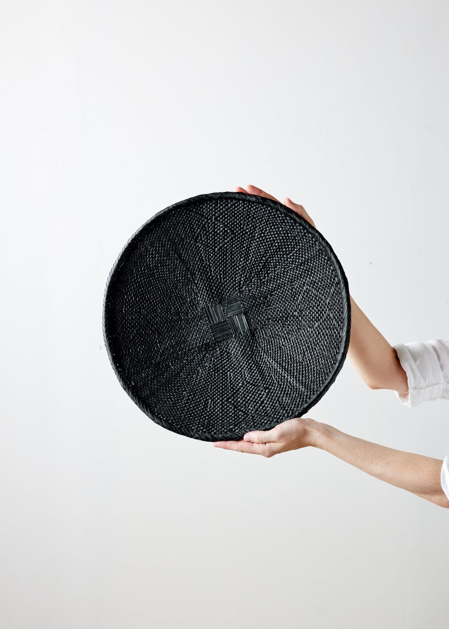Hand - Painted Black Binga Flat Basket